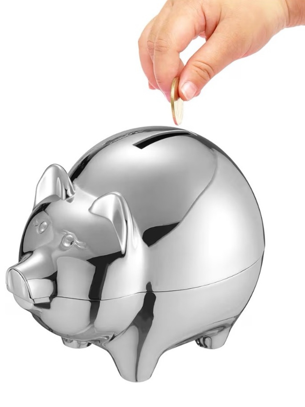 Silver Piggy Bank Ceramic Coin Saver - Brand